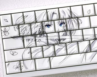Silent Blade Keycap Set – Minimal White Line Art Japanese Anime Side-Legend Mechanical Keyboard Keycaps