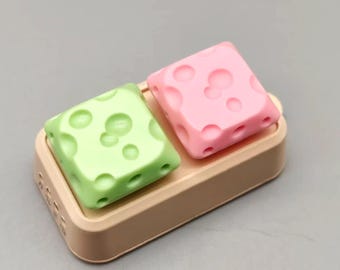 Cheese Keycap | Low-Profile | Short Stem | Handmade Clay Artisan | Cute Food Desk Art | Yellow Pink Green for Mechanical Keyboard