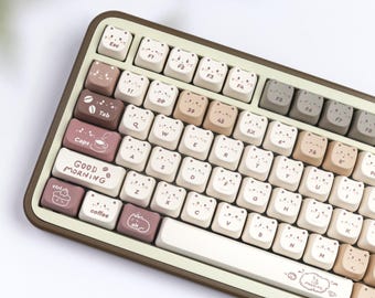 Coffee Cat Keycap Set – 140 Keys PBT MAO Profile, Cat-Inspired Colorway, Mechanical Keyboard Keycaps, Whimsical Feline Style
