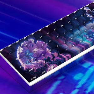 Cyberpunk Edgerunners Lucy Keycaps, Side Legends, 130 Keys PBT Cherry Profile, Neon Aesthetic, Artisan Mechanical Keycaps