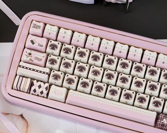 Siamese Cat Keycap Set – 130 Keys PBT MAO Profile, Cat-Inspired Colorway, Mechanical Keyboard Keycaps