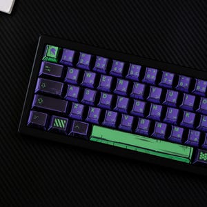 Japanese Anime EVA Unit-01 Keycap Set, 148 PBT Cherry Profile Keys, Hand-Drawn Art Style, Black & Purple Mecha Aesthetic, Custom keyboard