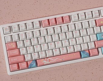 Sylveon – Eevee Fairy Keycap Set | Pokémon Theme | PBT Cherry Profile | Mechanical Keyboard Keycaps | Magical Fantasy Aesthetic | 128 Keys