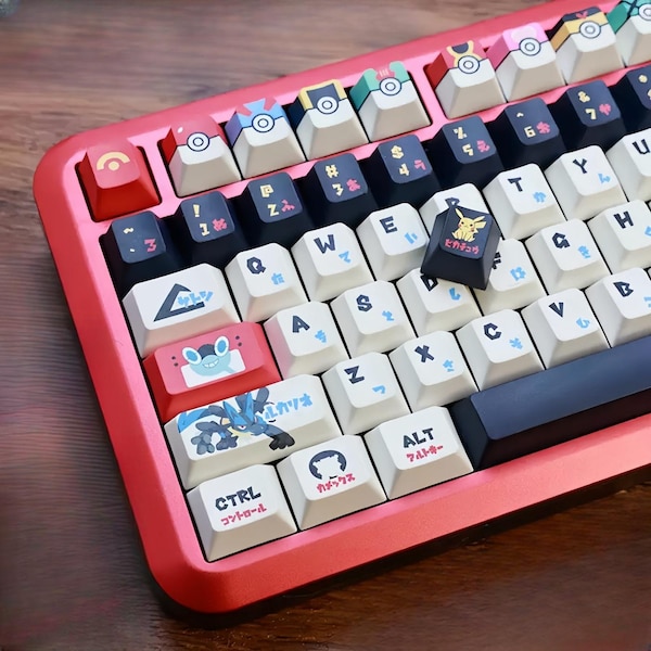 Japanese Pokémon Keycap Set – 128 Keys Cherry Profile PBT Keycaps | Bold Gamer Aesthetic | Mechanical Keyboard Artisan Set