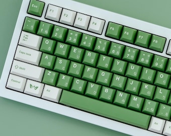 GMK Matcha Keycap Set, 129 Keys PBT Cherry Profile, Japanese Style Mechanical Keyboard Keycaps, Artisan Keycaps, Zen Aesthetic for Gamers