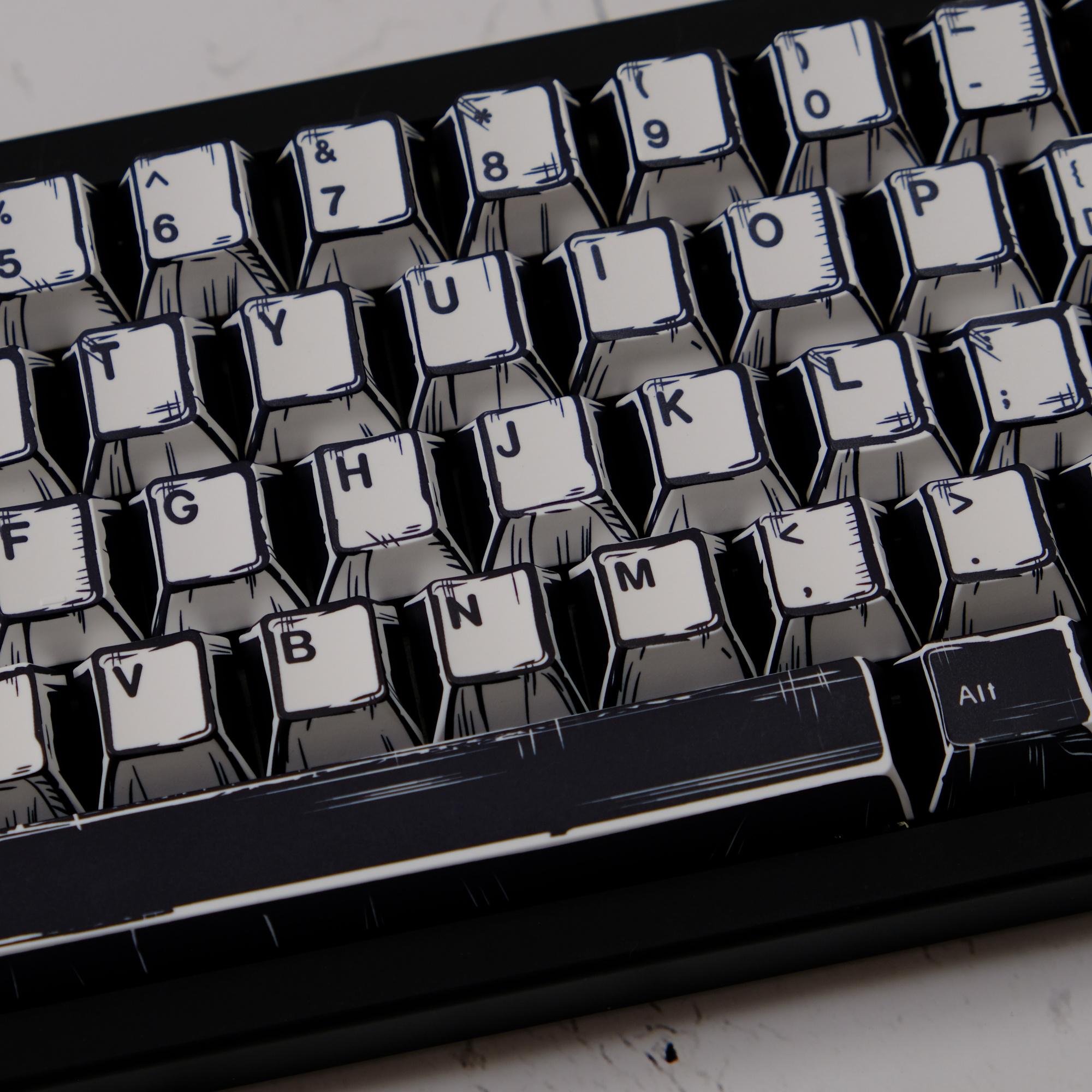 E Ink Key Cap Black & White Keycap Set, 148 Keys PBT Cherry Profile, Ink Line Art ...