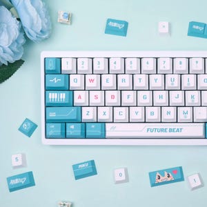 Hatsune Miku Japanese Anime Keycaps Set – 130-Key Cherry Profile PBT, Dye-Sub, Vocaloid Design for Mechanical Keyboards
