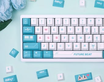 Hatsune Miku Japanese Anime Keycaps Set – 130-Key Cherry Profile PBT, Dye-Sub, Vocaloid Design for Mechanical Keyboards