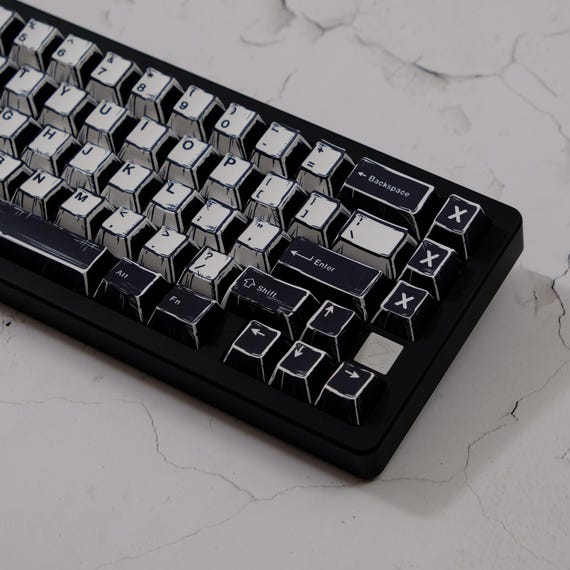 ブラック＆ホワイトキーキャップセット、148キーPBTチェリー