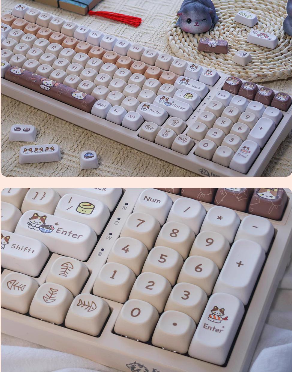 Japanese Food Cat Keycap Set – 142 Keys PBT MOA Profile, Earthy Brown ...