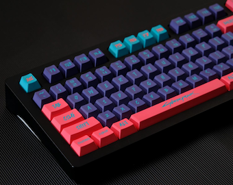 Nakładki na klawisze Cyberpunk 2077 Neon Pink, 148 klawiszy, profil PBT Cherry, estetyka Vaporwave, mechaniczne nakładki na klawisze Artisan