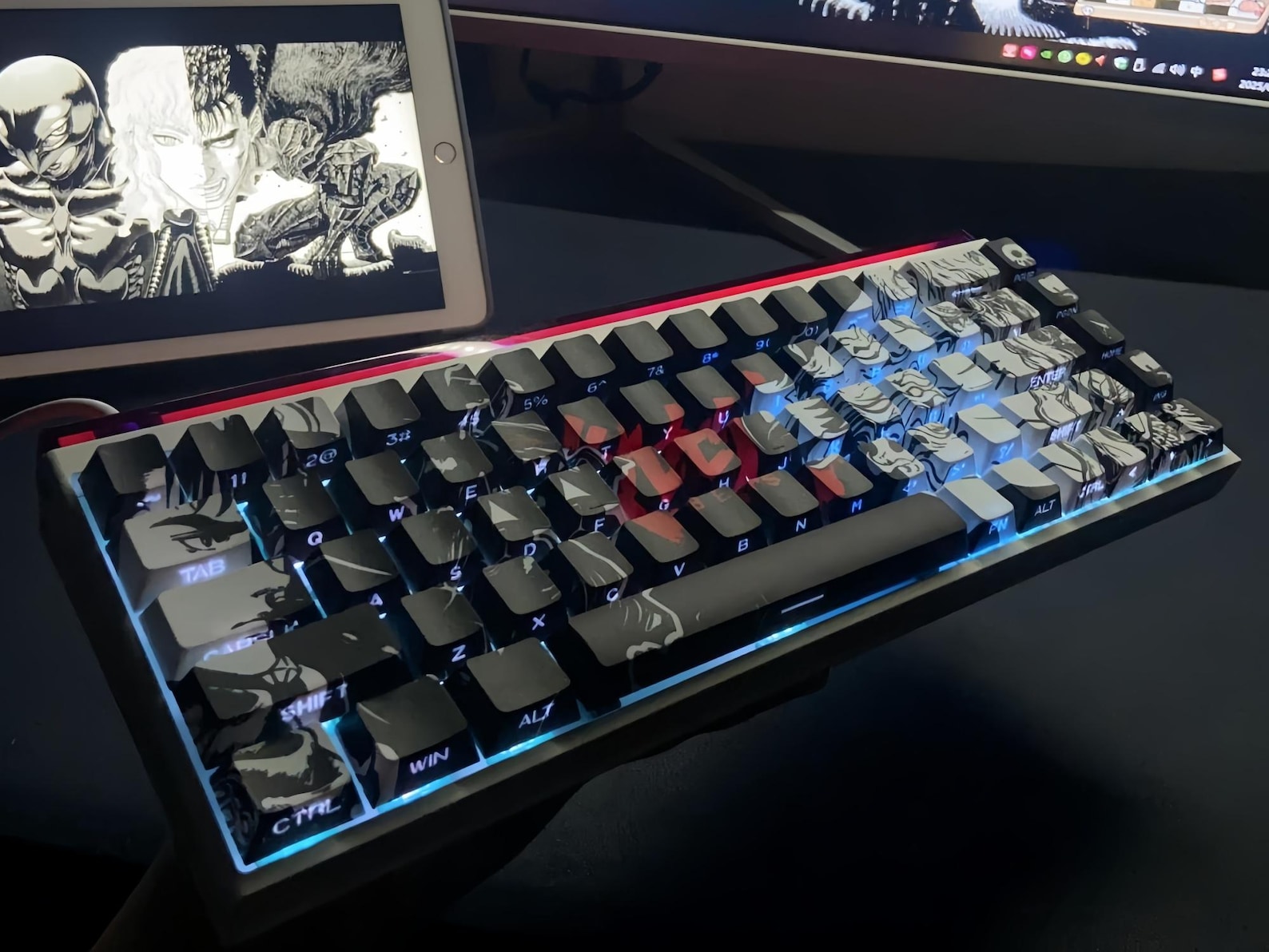 Goth Key Cap Set Berserk Inspired Keycap Set, Dark Knight Guts Theme, 98 Keys PBT Cherry ...