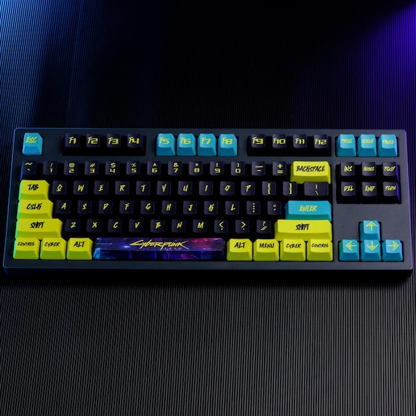 Tasti classici Cyberpunk 2077, 148 tasti, profilo PBT OEM, estetica neon, tasti meccanici artigianali