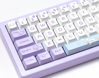 Cinnamoroll Purple Keycap Set, 140 Keys PBT Cherry Profile, Kawaii Mechanical Keyboard Keycaps, Cute Gamer Style, Sanrio Inspired