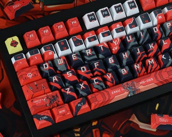 Ensemble de capuchons de touches Zaku rouges, 126 touches PBT Cherry Profile, Zaku d'anime japonais, esthétique Mecha noir et rouge, clavier personnalisé