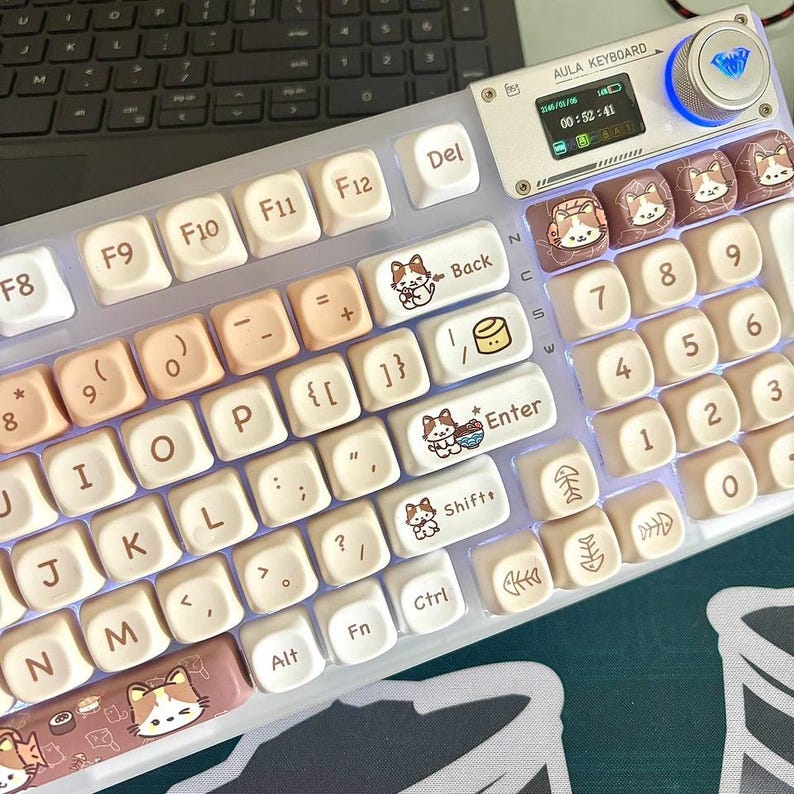 Japanese Food Cat Keycap Set – 142 Keys PBT MOA Profile, Earthy Brown ...