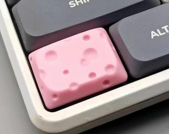 Pink Cheese Keycap | 1.25u Low-Profile Ctrl/Alt Keys | Short Stem | Handmade Clay Artisan | Cute Food Desk Art | Yellow & Pink for Keyboard