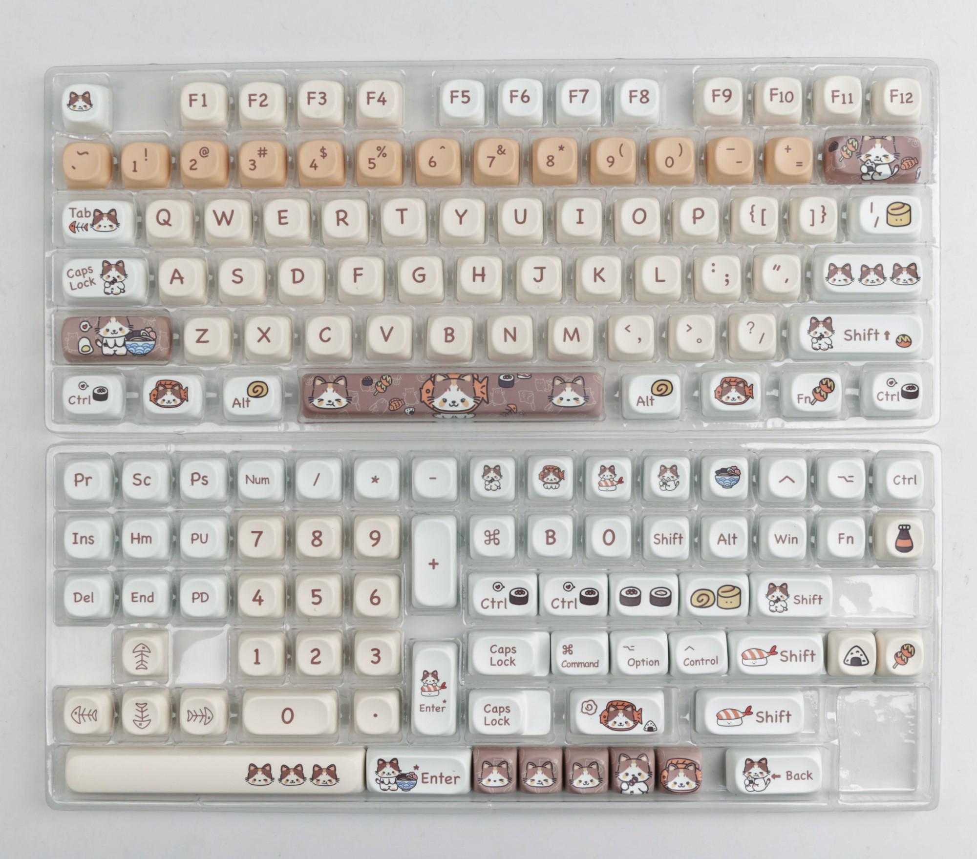 Japanese Food Cat Keycap Set – 142 Keys PBT MOA Profile, Earthy Brown ...