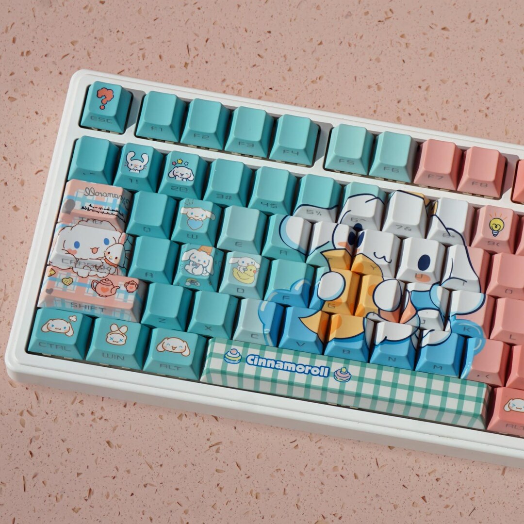 Cartoon Cute Cinnamoroll PBT Keycaps 138 Keys Full Set For Mechanical Keyboard