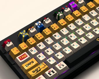 Japanese Style Pokémon Keycap Set, 135 Keys PBT Cherry Profile, Mechanical Keyboard Keycaps, Artisan Keycaps, Bold Aesthetic, Gamer Style