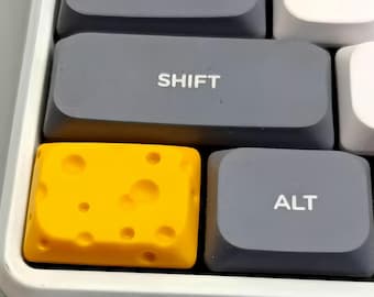 Cheese Keycap | 1.25u Low-Profile Ctrl/Alt Keys | Short Stem | Handmade Clay Artisan | Cute Food Desk Art | Yellow & Pink for Keyboard