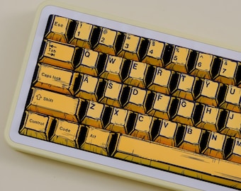 Comic Yellow Industrial Keycap Set, 148 PBT Cherry Profile, Hand-Drawn Sketch Art Style, Retro Mecha Aesthetic, Custom Mechanical Keyboard