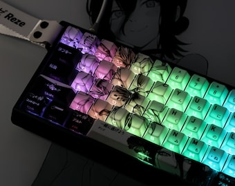 Reze Bomb Devil Shine-through Keycaps, 126 Keys PBT Cherry Profile, Dual Legends, Japanese Style, Chainsaw Man Anime, Artisan Keycaps