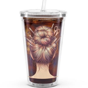 Vaso térmico Crafty Hair Day de 16 oz: vaso de plástico transparente con pajita para costureras y quilters