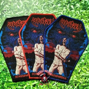 Parches tejidos de ataúd de SEPULTURA/Parche/Parche de metal/Chaqueta de batalla/Emblema de metal/Parche tejido/Black Metal/Death Metal/Chaqueta de metal