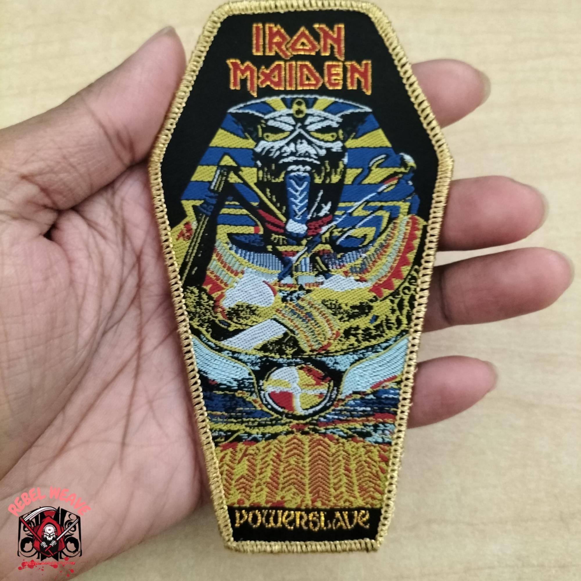 Iron Maiden Powerslave Coffin Woven Patch, Egyptian Eddie Metal