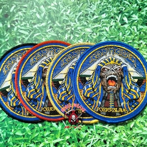 Geweven patch Iron Maiden Powerslave, Egyptisch Eddie-metaal, bodywarmer (dia. 9,5 cm)
