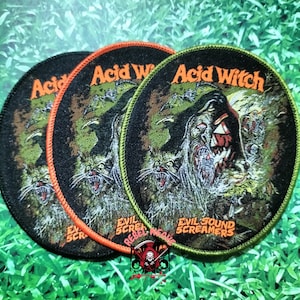 Patch bordado ACID WITCH Evil Sound Screamers | Jaqueta de batalha de horror metal (9,5 x 11,0 cm)
