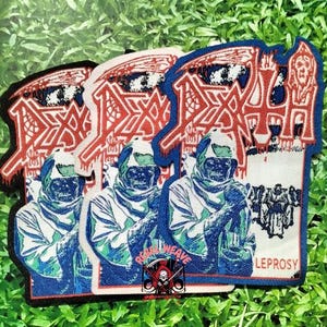 MUERTE - Parche tejido cortado a láser de lepra, emblema de chaqueta de batalla de metal