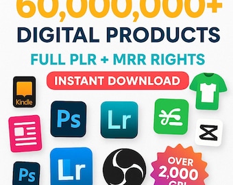 Paquete de más de 60 millones de activos de productos digitales | Derechos PLR y MRR | Más de 100 000 diseños de camisetas gratuitos, libros electrónicos, artículos de SEO y más: ¡ingresos pasivos!