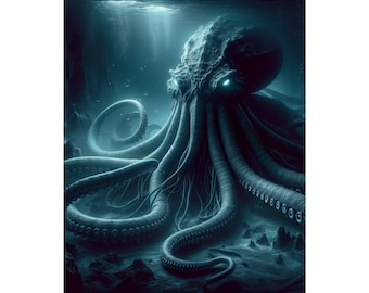 Mythical Cthulhu Rolled Poster Art, Underwater Wall Art, Dark Fantasy Decor, Home Aesthetic, Gift for Fans of Lovecraft