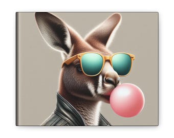 Cool Kangaroo Wall Art - Fun Retro Decor, Animal Canvas, Home Office Art, Gift for Teens, Trendy Room Decor