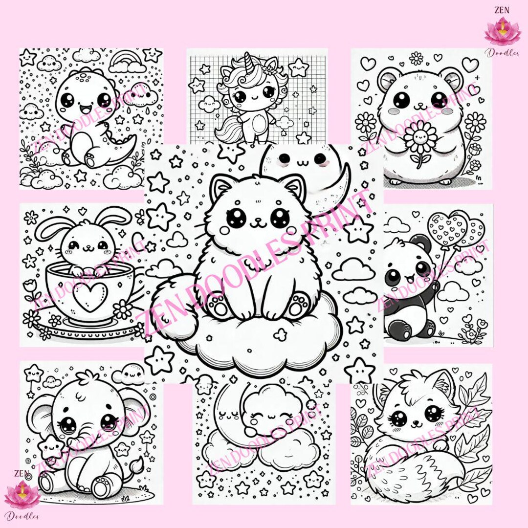 Kawaii Animal Coloring Pages | Cute Digital Coloring Sheets for All