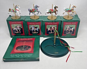 Hallmark Christmas Ornaments Vintage 80s Carousel Horses Complete Set of 5 1989