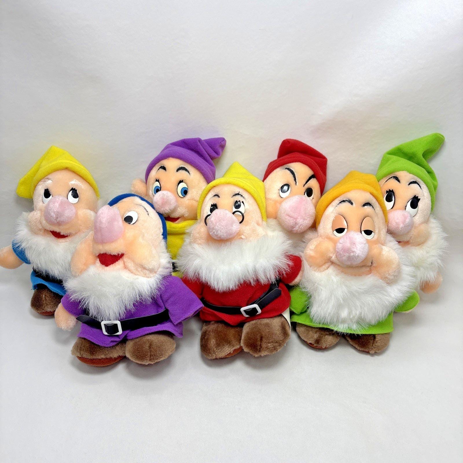 Set of 7 Vtg Disney Store Snow White Seven Dwarfs Plush Stuffed
