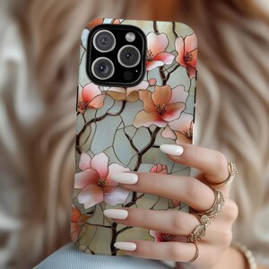 Cherry Blossom Stained Glass Phone Case, Floral Mosaic MagSafe Case, Trendy Artistic Cover, iPhone, Samsung, Pixel Gift for Nature Lover