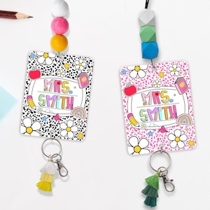 Personalized Teacher Lanyard, Composition Lanyard for Keys or ID Badge, Retro Teacher Beaded Lanyard, Custom Name Lanyard, Cute Teacher Gift