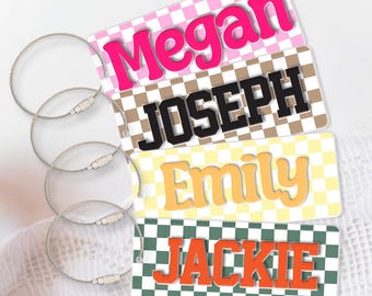 Personalized Back To School Kids Name Tag, Backpack Kids Checkered Tag, Cute Backpack Name Keychain For Kids, Diaper Bag Tag, Lunch Box Tag