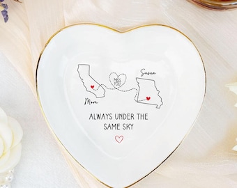 Personalized Long Distance Mom Gift, Mothers Day Gift, State To State Jewelry Dish, Mother and Daughter