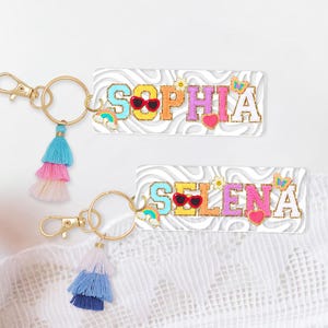Retro Kids Name Acrylic Keychain, Water Bottle Name Tag, Personalized Kids Name Bag Tag for Girl, Back to School Gift, Cute Girl 3D Bag Tag