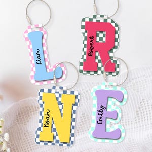 Acrylic Checkered Keychain, Water Bottle Name Tag, Personalized Kids Name Bag Tag for Boy, Sports Keychain Back to School Gift, 3D Name Tag