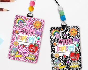 Personalized Teacher ID Badge Holder, Lanyard Accessory for Educator, Back To School Teacher Gift, Leather ID Card Holder, School Supplies