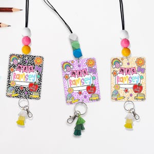 Composition Teacher Lanyard, Cute Lanyard for Keys or ID Badge, Custom Teacher Beaded Lanyard, Personalized Lanyard With Name, School Supply