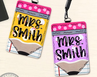Personalized Teacher Back To School Gift, Pencil Teacher ID Badge Holder, Custom Lanyard Accessories For Educator, Teacher School Supplies