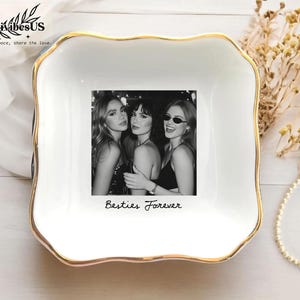 Personalized Bestie Photo Jewelry Dish: Ceramic Trinket Tray for Best Friend, Birthday Gifts For Bestie image 3