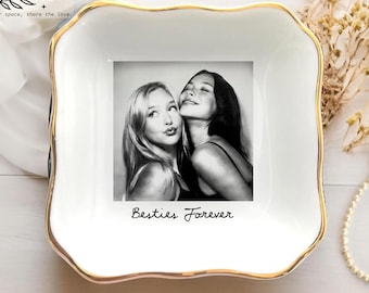 Personalized Bestie Photo Jewelry Dish: Ceramic Trinket Tray for Best Friend, Birthday Gifts For Bestie